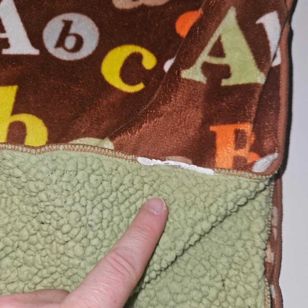 ABC Letters Alphabet Brown Green Fleece Baby Blanket 29x38